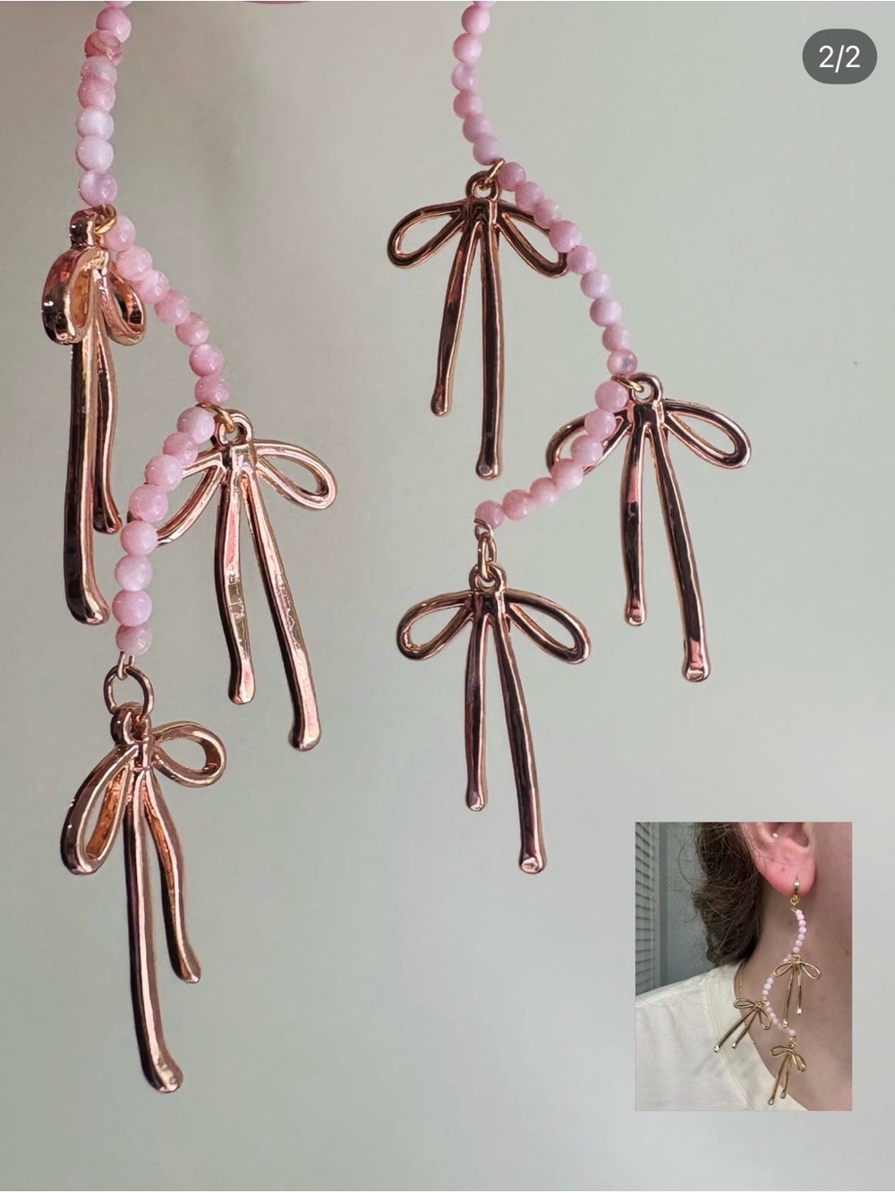 Pink Beaded Bow Drop Earrings - Brand: